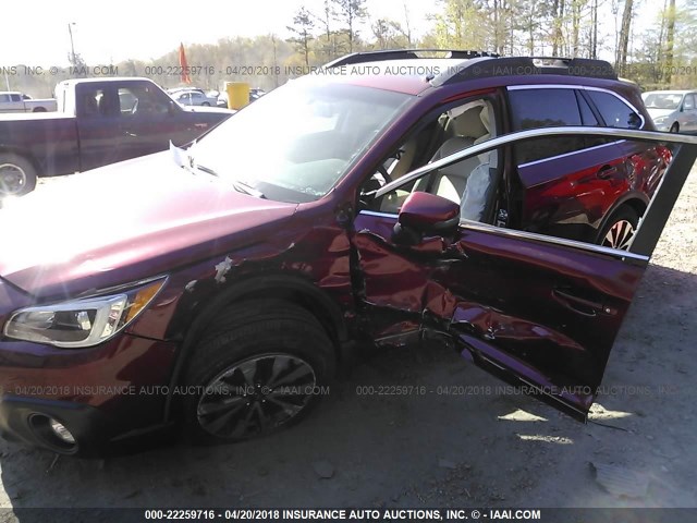 4S4BSBLC6F3332807 - 2015 SUBARU OUTBACK 2.5I LIMITED MAROON photo 6