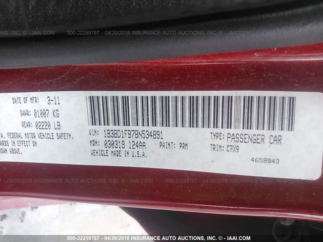 1B3BD1FB7BN534891 - 2011 DODGE AVENGER MAINSTREET RED photo 9