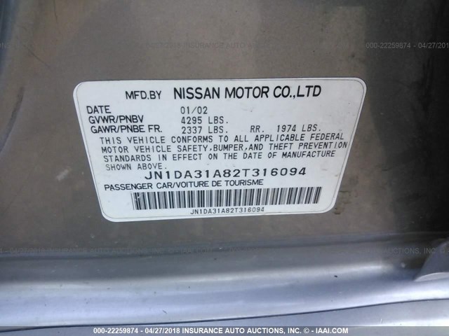 JN1DA31A82T316094 - 2002 NISSAN MAXIMA GLE/SE GRAY photo 9