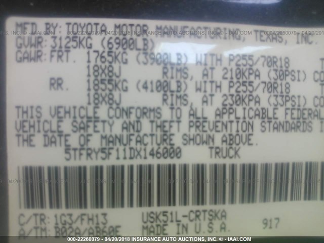 5TFRY5F11DX146000 - 2013 TOYOTA TUNDRA DOUBLE CAB SR5 GRAY photo 9