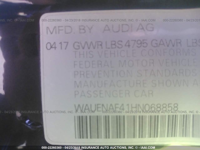 WAUENAF41HN068858 - 2017 AUDI A4 PREMIUM PLUS GRAY photo 9