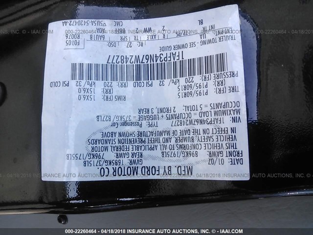 1FAFP34N67W248277 - 2007 FORD FOCUS ZX4/S/SE/SES BLACK photo 9