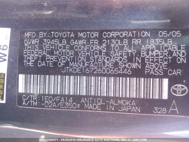 JTKDE167260065446 - 2006 TOYOTA SCION TC 灰色 照片 9