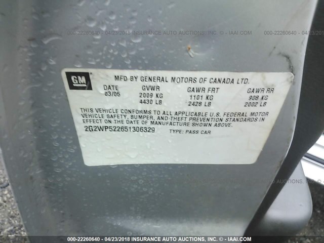 2G2WP522651306329 - 2005 PONTIAC GRAND PRIX SILVER photo 9
