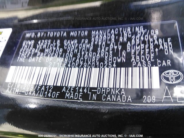 2T1LE40E79C010254 - 2009 TOYOTA COROLLA MATRIX S BLACK photo 9