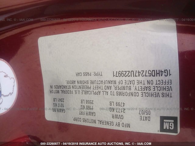 1G4HD57247U229971 - 2007 BUICK LUCERNE CXL RED photo 9