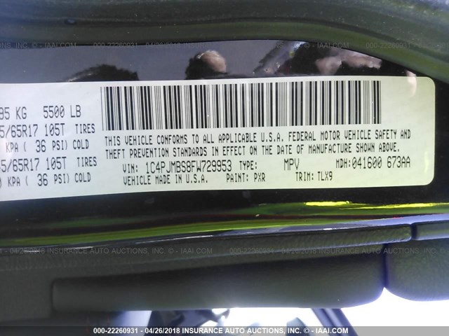 1C4PJMBS8FW729953 - 2015 JEEP CHEROKEE TRAILHAWK 黑色 照片 9