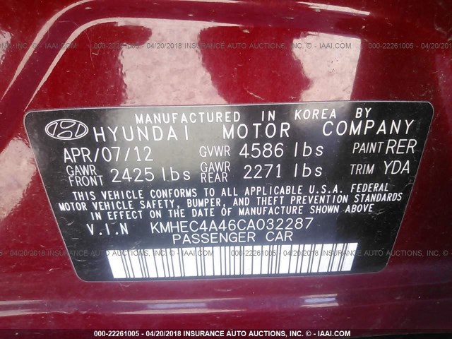 KMHEC4A46CA032287 - 2012 HYUNDAI SONATA HYBRID RED photo 9