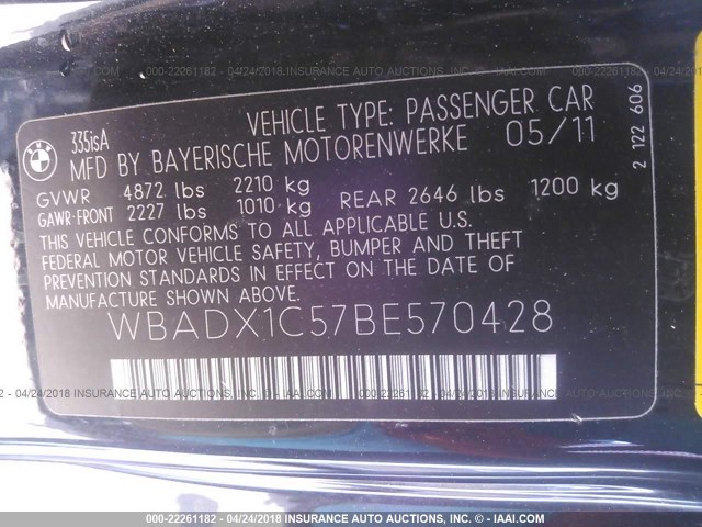 WBADX1C57BE570428 - 2011 BMW 335 IS BLACK photo 9