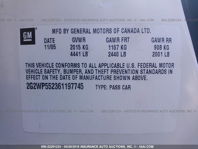 2G2WP552361197745 - 2006 PONTIAC GRAND PRIX თეთრი ფოტო 9