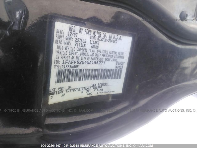 1FAFP52U4WA156277 - 1998 FORD TAURUS LX/SE BLACK photo 9