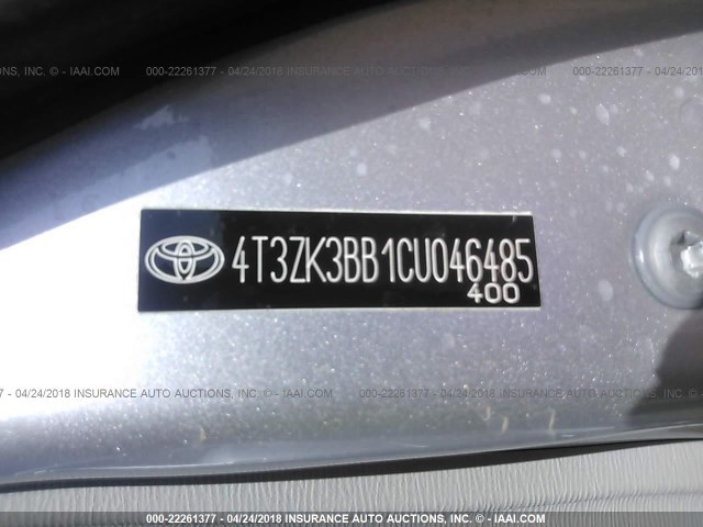 4T3ZK3BB1CU046485 - 2012 TOYOTA VENZA LE/XLE/LIMITED SILVER photo 9