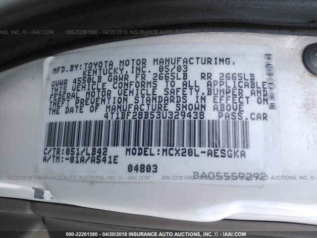 4T1BF28B53U329438 - 2003 TOYOTA AVALON XL/XLS WHITE photo 9