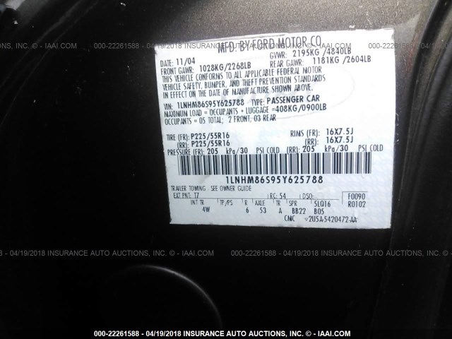 1LNHM86S95Y625788 - 2005 LINCOLN LS BROWN photo 9