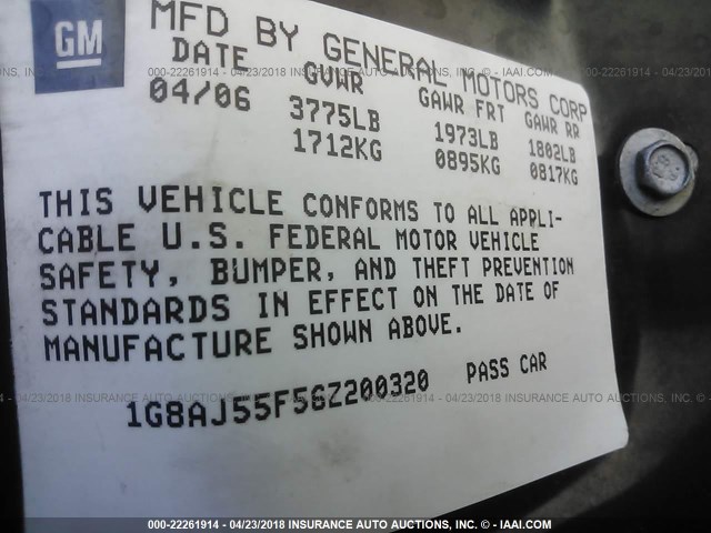 1G8AZ55F46Z106972 - 2006 SATURN ION LEVEL 2 GRAY photo 9