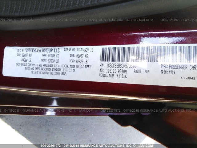 1C3CCBBB6DN573500 - 2013 CHRYSLER 200 TOURING RED photo 9