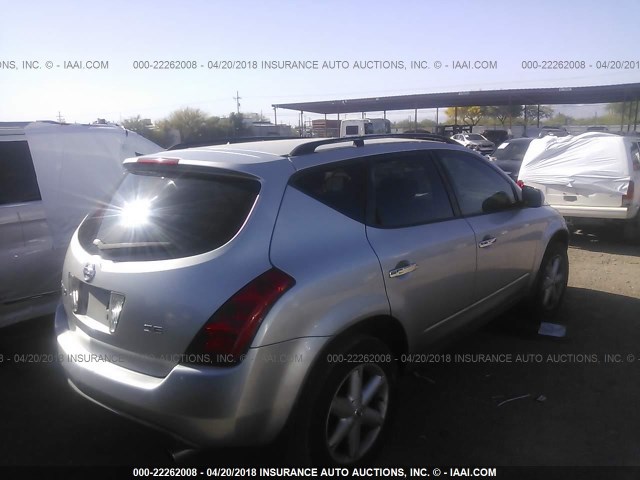 JN8AZ08TX4W211187 - 2004 NISSAN MURANO SL/SE SILVER photo 4