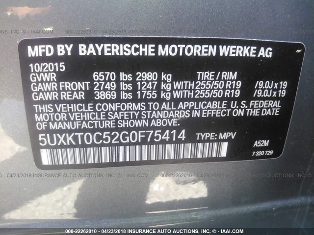 5UXKT0C52G0F75414 - 2016 BMW X5 XDR40E GRAY photo 9