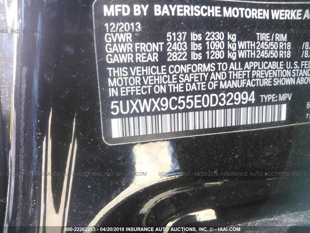 5UXWX9C55E0D32994 - 2014 BMW X3 XDRIVE28I BLACK photo 9