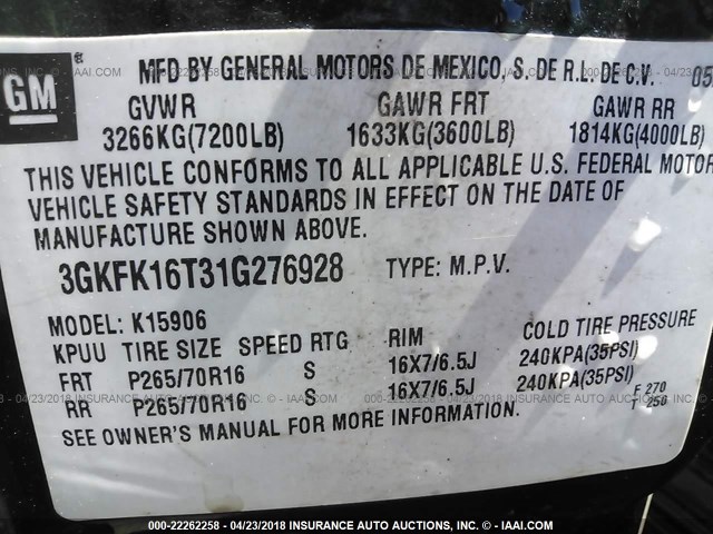 3GKFK16T31G276928 - 2001 GMC YUKON XL K1500 GREEN photo 9