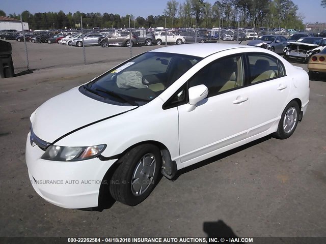 JHMFA36217S027271 - 2007 HONDA CIVIC HYBRID WHITE photo 2