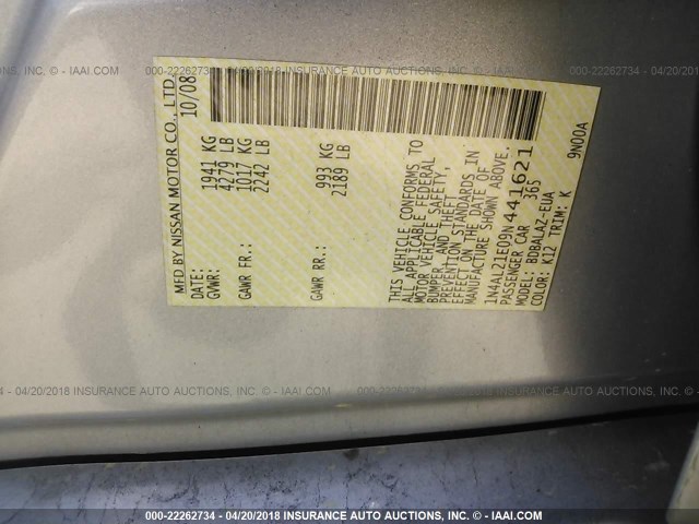 1N4AL21E09N441621 - 2009 NISSAN ALTIMA 2.5/2.5S SILVER photo 9