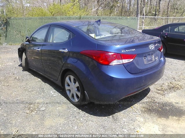 KMHDH4AE0DU712675 - 2013 HYUNDAI ELANTRA GLS/LIMITED BLUE photo 3