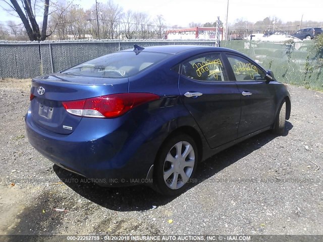 KMHDH4AE0DU712675 - 2013 HYUNDAI ELANTRA GLS/LIMITED BLUE photo 4