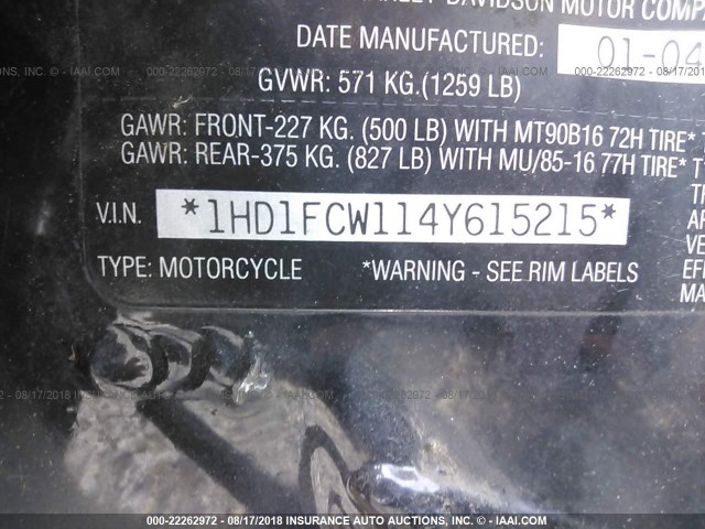 1HD1FCW114Y615215 - 2004 HARLEY-DAVIDSON FLHTCUI Қара фото 9