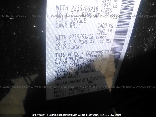 5N1AR2MM3DC612051 - 2013 NISSAN PATHFINDER 黑色 照片 9