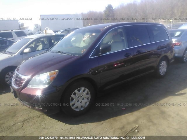 5FNRL3H21AB059633 - 2010 HONDA ODYSSEY LX MAROON photo 2