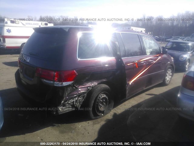 5FNRL3H21AB059633 - 2010 HONDA ODYSSEY LX MAROON photo 4