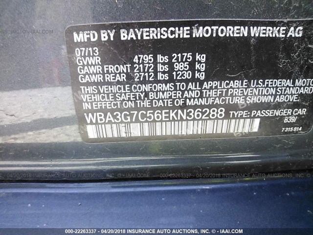 WBA3G7C56EKN36288 - 2014 BMW 328 XI GRAY photo 9