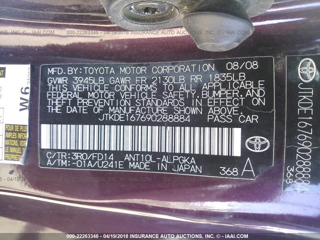 JTKDE167690288884 - 2009 TOYOTA SCION TC 紫色 照片 9