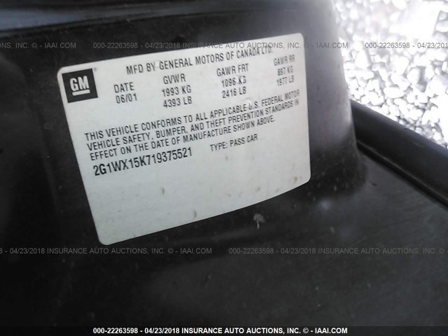 2G1WX15K719375521 - 2001 CHEVROLET MONTE CARLO SS 黑色 照片 9