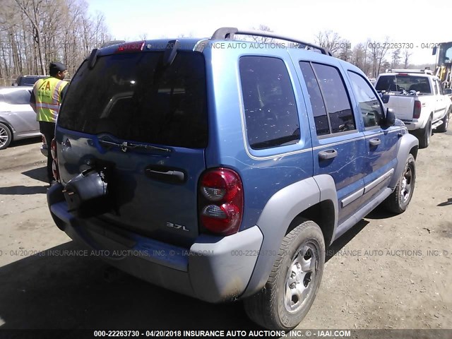 1J4GL48K05W595630 - 2005 JEEP LIBERTY SPORT BLUE photo 4