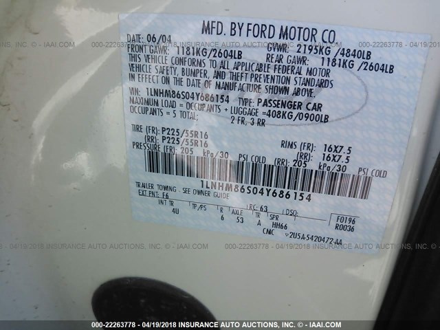 1LNHM86S04Y686154 - 2004 LINCOLN LS 白色 照片 9