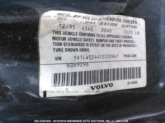 YV1LW5544T2220961 - 1996 VOLVO 850 GLT GREEN photo 9