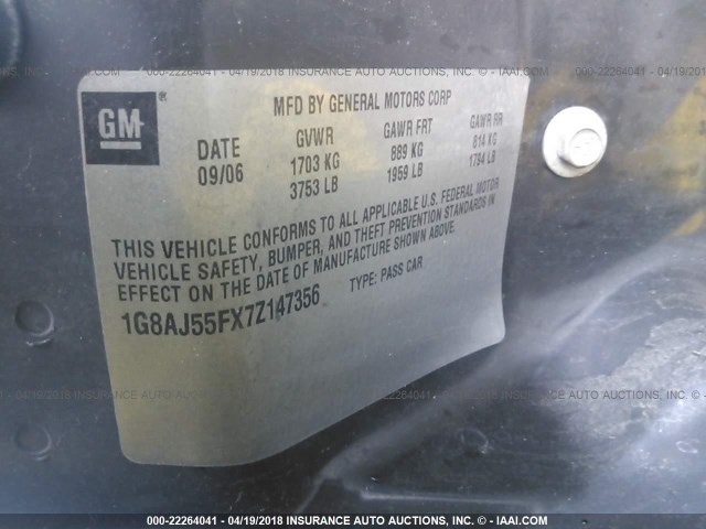 1G8AJ55FX7Z147356 - 2007 SATURN ION LEVEL 2 BLACK photo 9