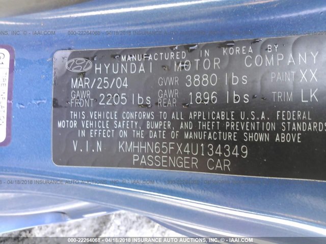 KMHHN65FX4U134349 - 2004 HYUNDAI TIBURON GT 蓝色 照片 9