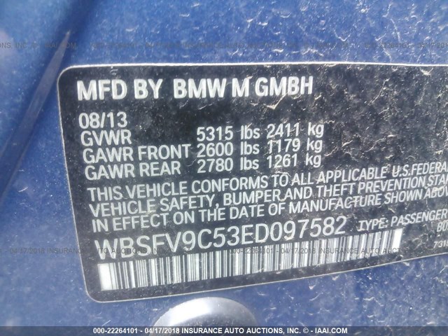 WBSFV9C53ED097582 - 2014 BMW M5 BLUE photo 9