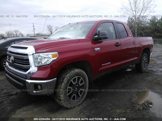 5TFUW5F14EX327271 - 2014 TOYOTA TUNDRA DOUBLE CAB SR/SR5 RED photo 2