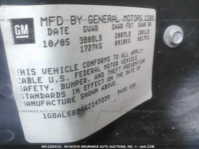 1G8AL58B46Z147239 - 2006 SATURN ION LEVEL 3 TAN photo 9