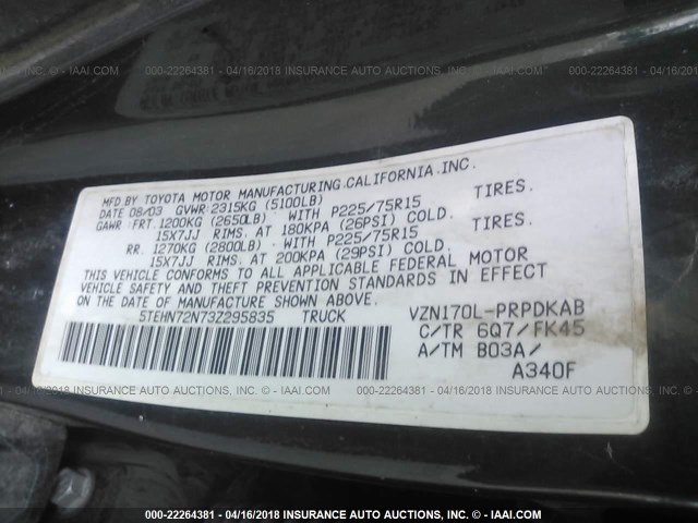 5TEHN72N73Z295835 - 2003 TOYOTA TACOMA DOUBLE CAB მწვანე ფოტო 9