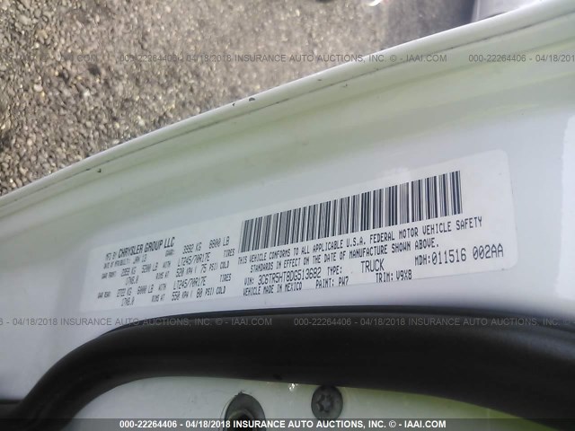 3C6TR5HT8DG513682 - 2013 RAM 2500 ST WHITE photo 9