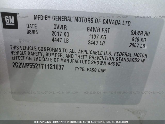 2G2WP552171121037 - 2007 PONTIAC GRAND PRIX Gümüş foto 9