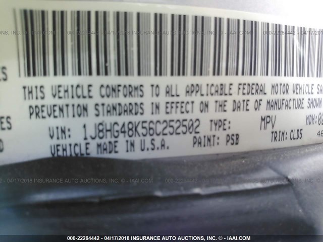 1J8HG48K56C252502 - 2006 JEEP COMMANDER SILVER photo 9