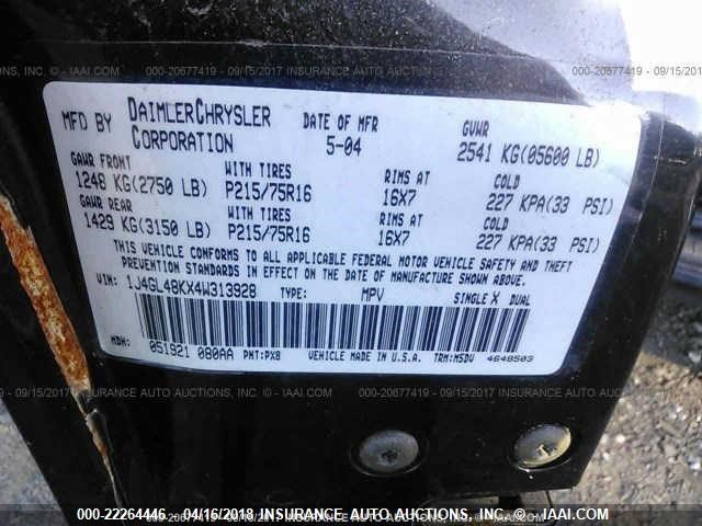 1J4GL48KX4W313928 - 2004 JEEP LIBERTY SPORT 黑色 照片 9