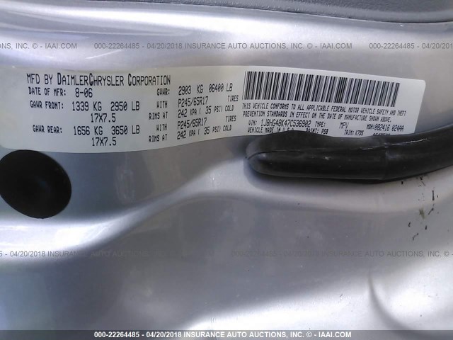 1J8HG48K47C536902 - 2007 JEEP COMMANDER ვერცხლისფერი ფოტო 9