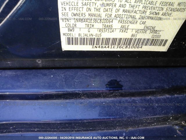 1N4BA41E36C810064 - 2006 NISSAN MAXIMA SE/SL BLUE photo 9